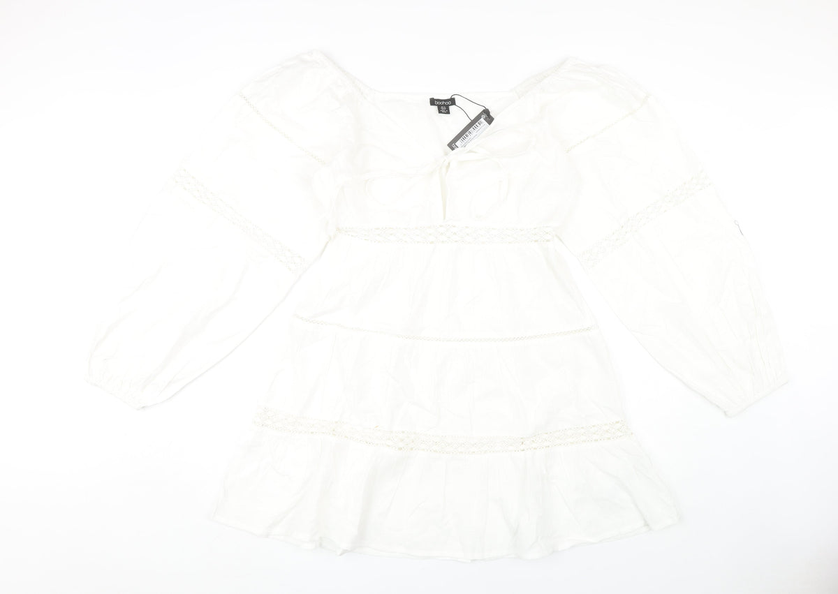 Additional front view of Boohoo Women's White Off Shoulder Dress, size 12