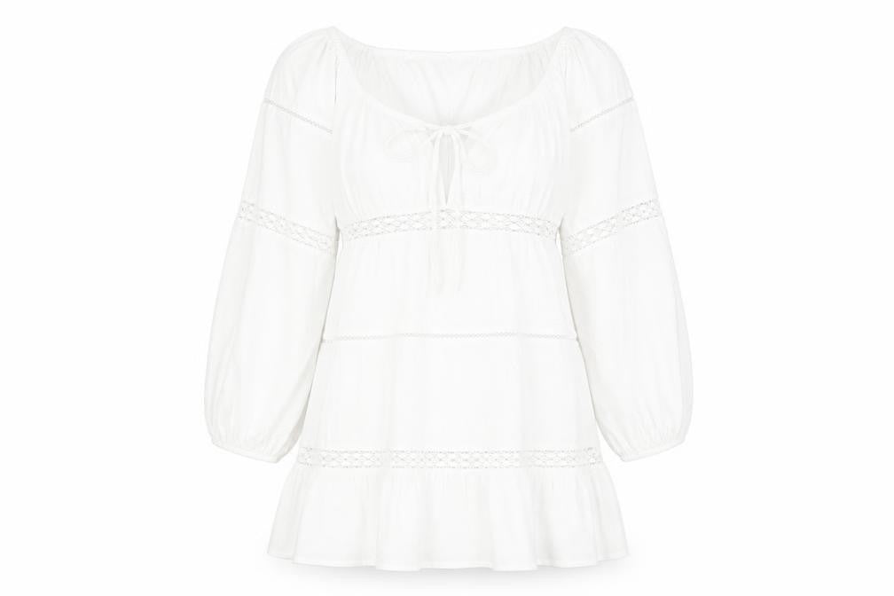 Front view of Boohoo Women's White Off Shoulder Dress, size 12