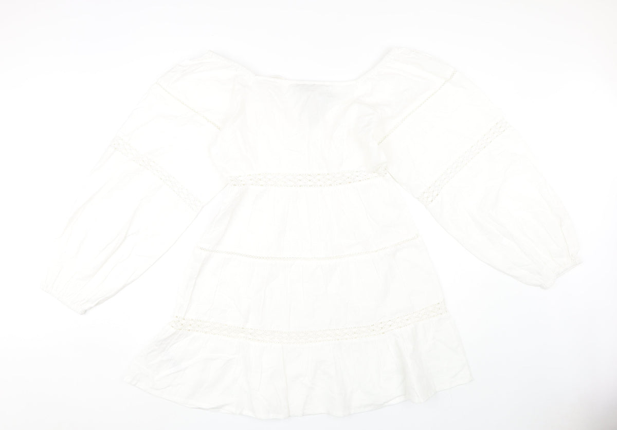 Back view of Boohoo Women's White Off Shoulder Dress, size 12