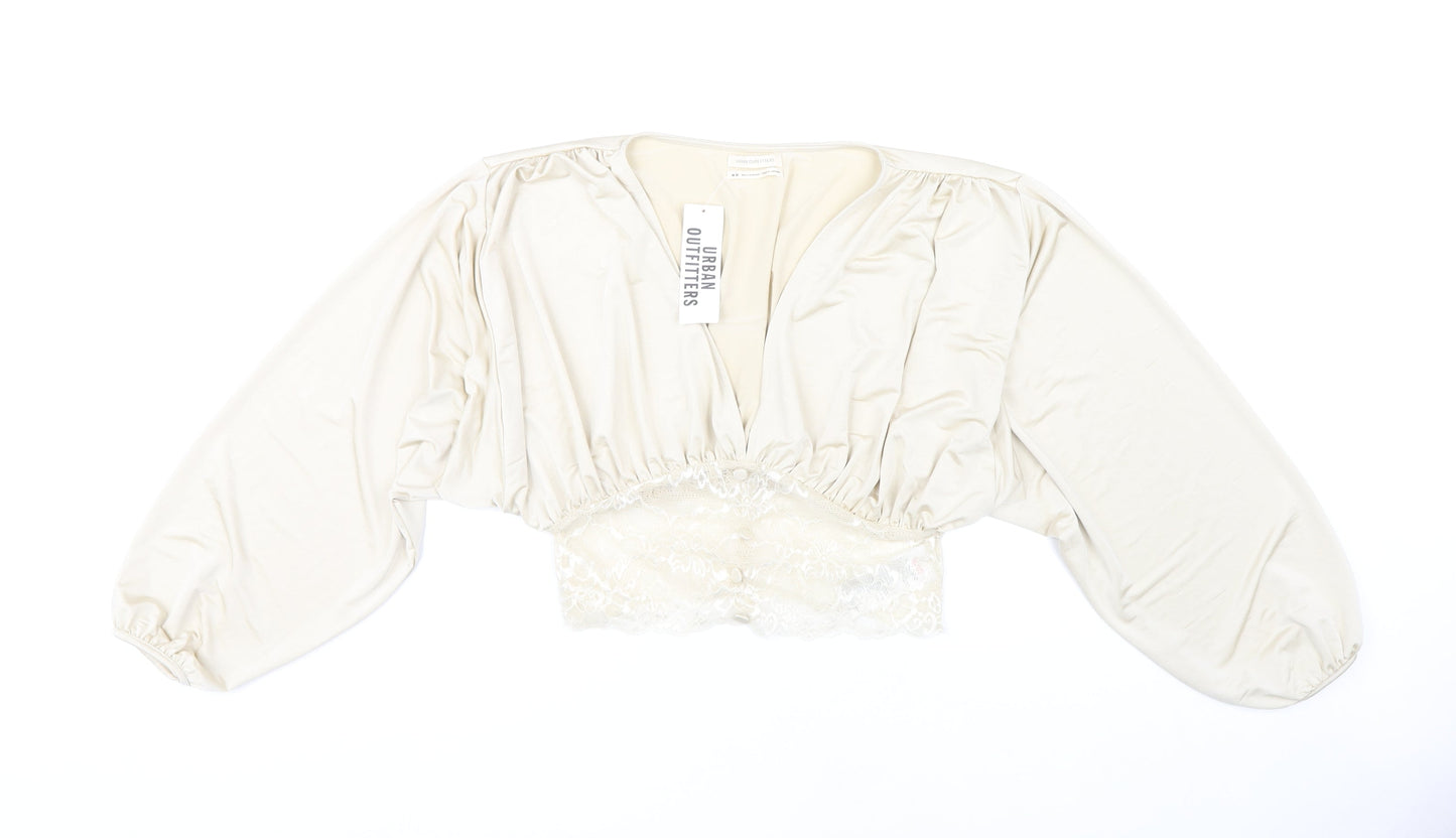 Urban Outfitters Women's Beige Lace Accent Balloon Sleeve Top