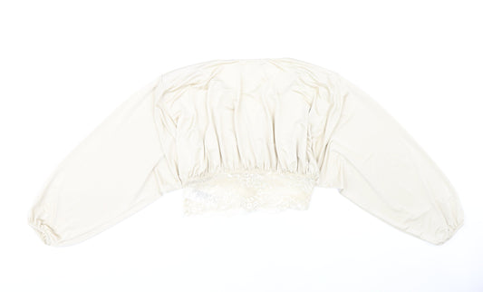 Urban Outfitters Women's Beige Lace Accent Balloon Sleeve Top