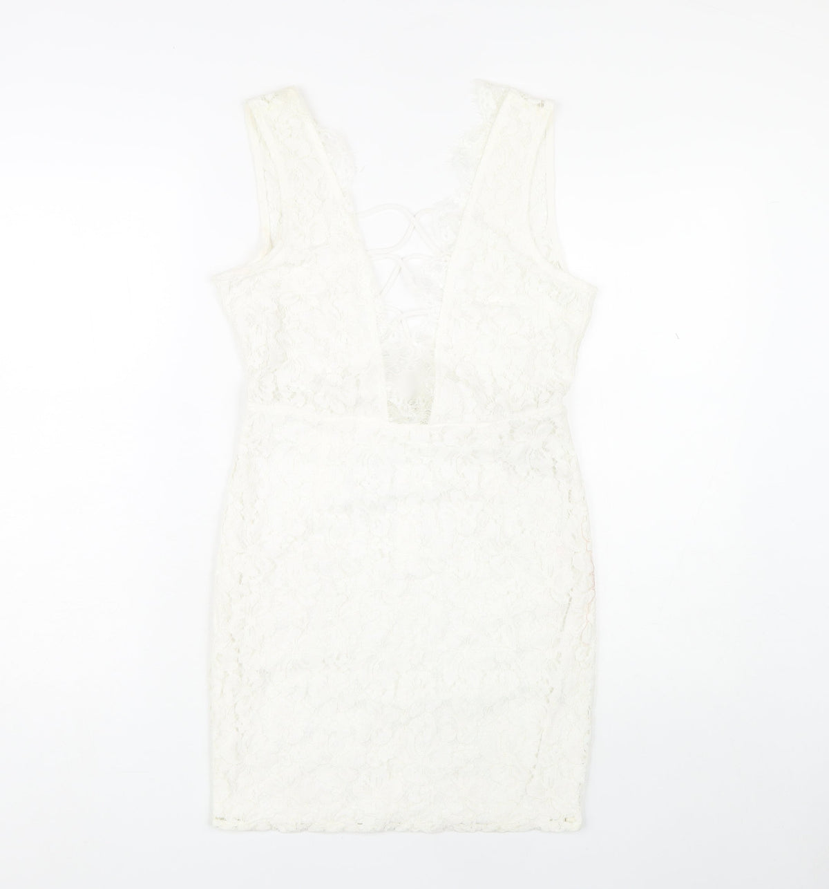 Additional front view of Missguided women’s ivory short sheath dress, size UK 8