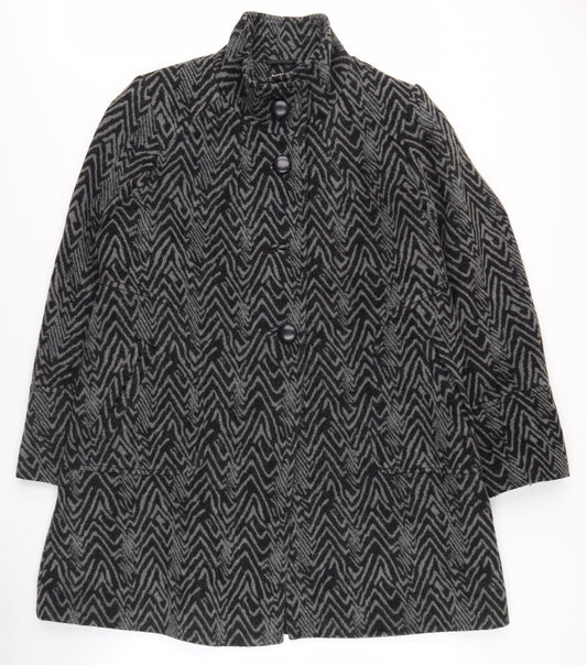 Roman Women's Black Geometric Buttoned Coat M