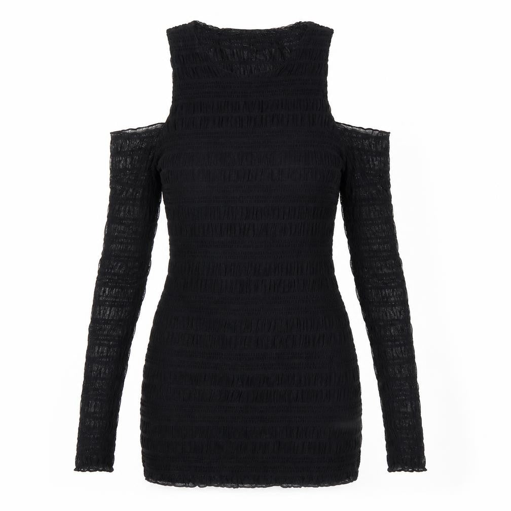 Front view of Motel Rocks Women's Black Bodycon Dress L Long Sleeve