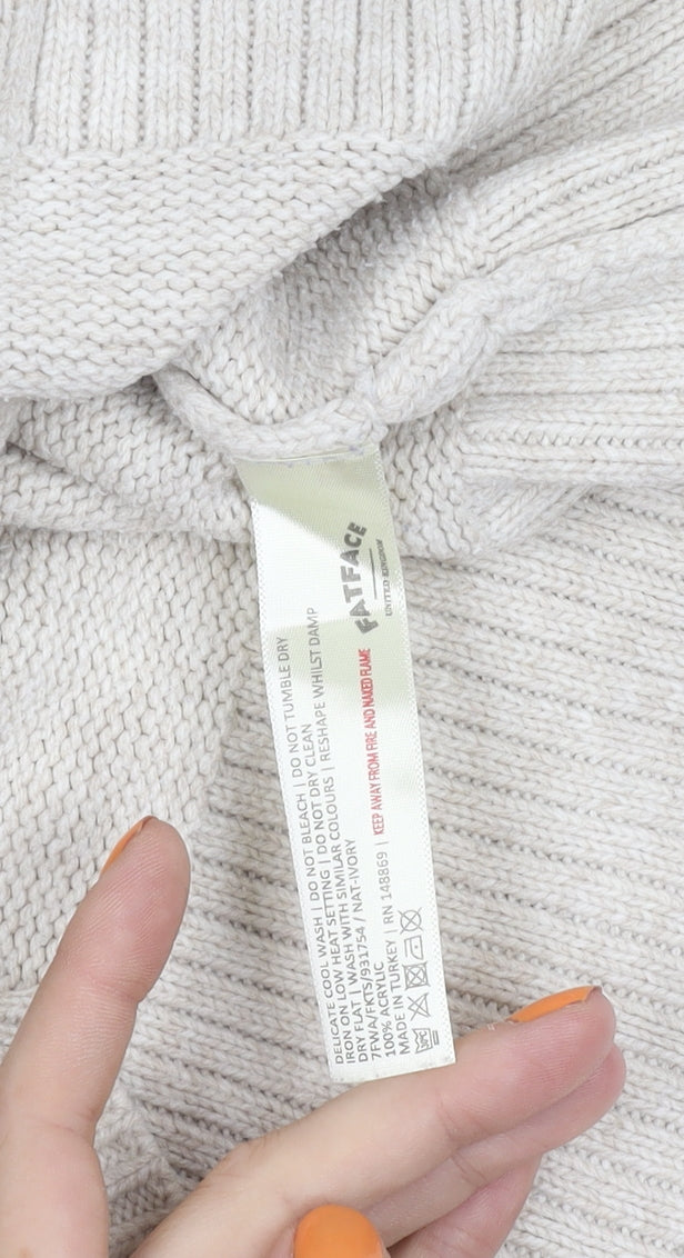 Fat Face Women's Ivory Crew Neck Wool Jumper Size 10