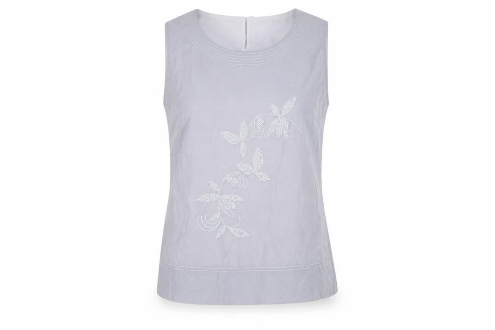 Front view of Jacques Vert Women's Grey Sleeveless Blouse, size 10