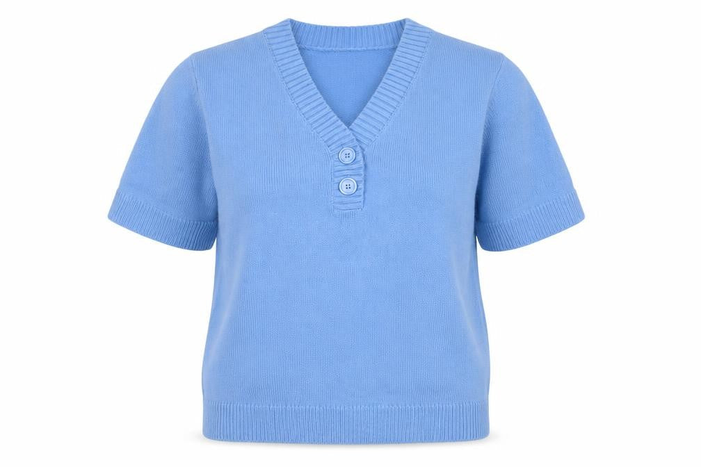 Damart Women's Blue Henley Knit Jumper Size L