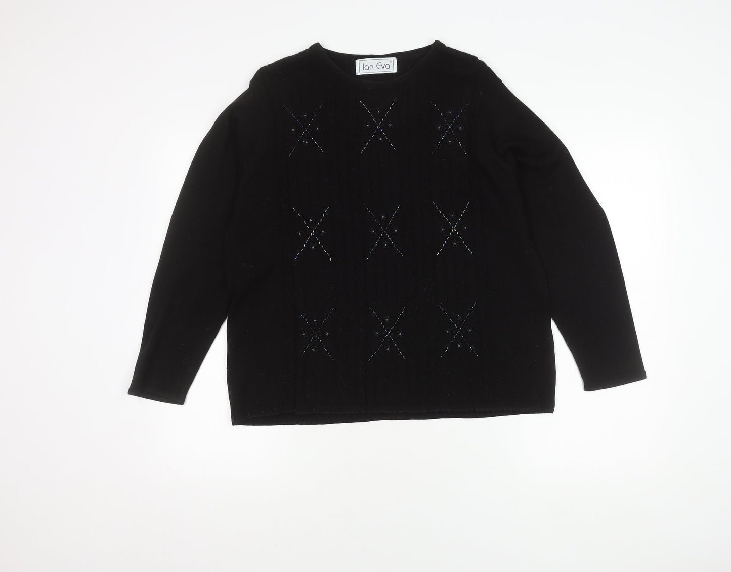 Jan Eva Women's Black Cable-Knit Jumper L