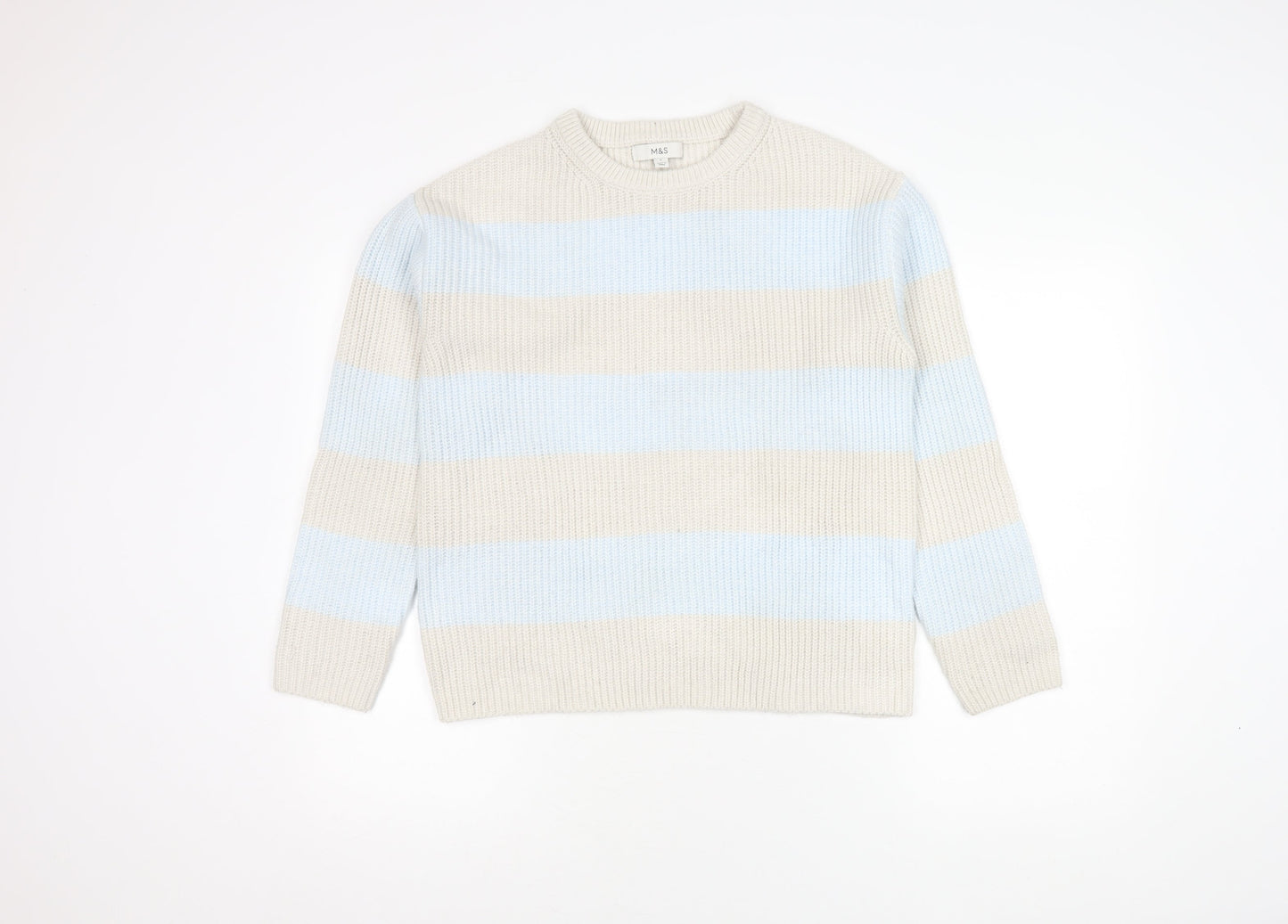 Marks and Spencer Women Beige Blue Striped Pullover Jumper