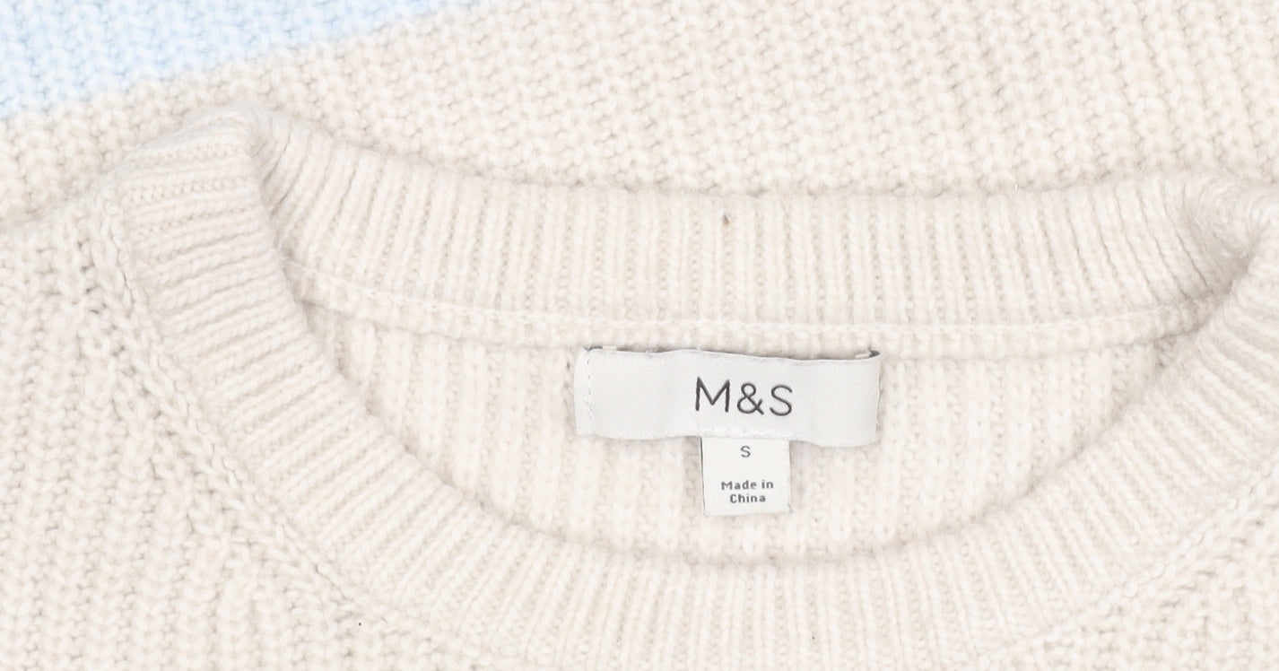 Marks and Spencer Women Beige Blue Striped Pullover Jumper