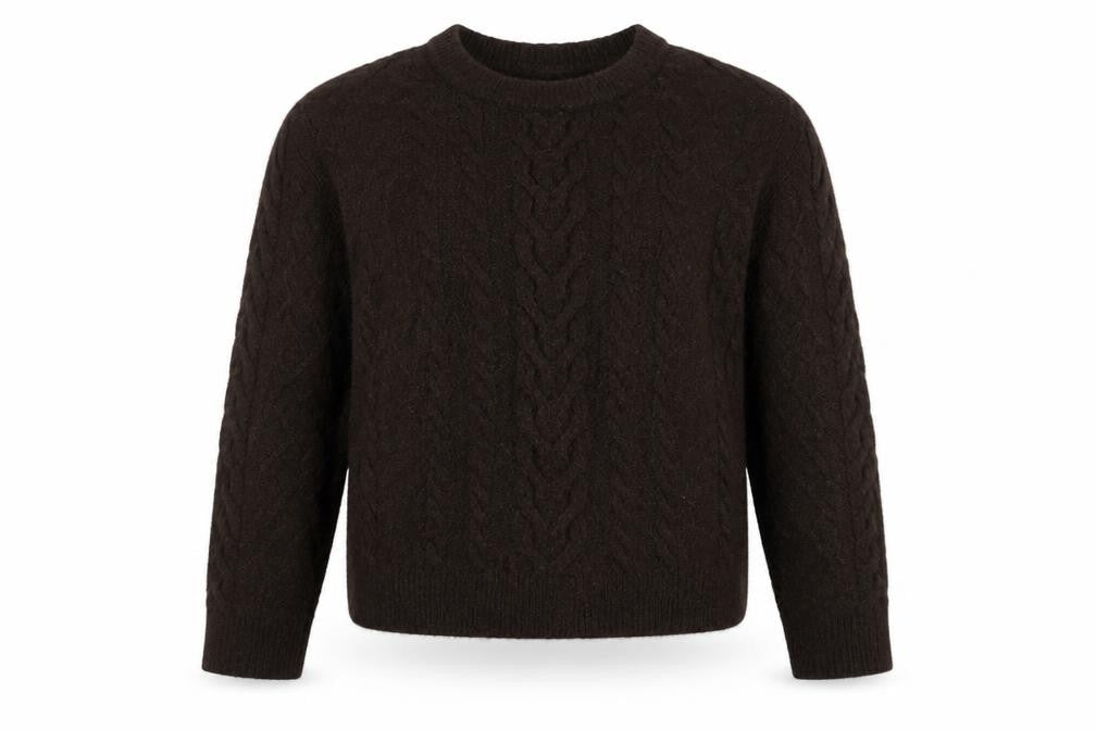 Front view of H&M Men's Brown Cable-Knit Pullover -, size M