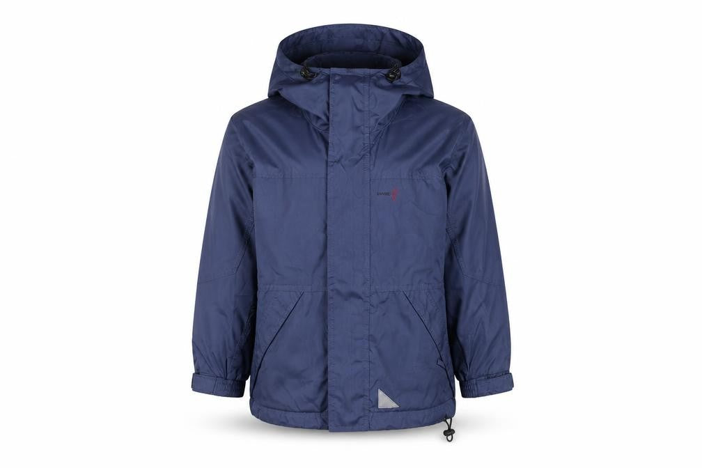 Front view of Tango boys’ blue hooded jacket 5-6 years, polyester