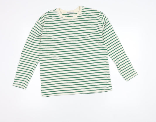 Stradivarius Women's Green Striped Long Sleeve T-Shirt XS