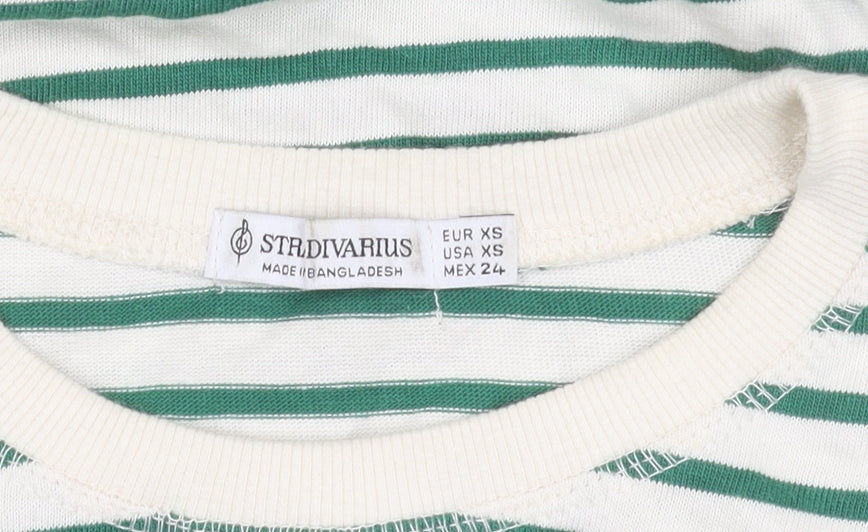 Stradivarius Women's Green Striped Long Sleeve T-Shirt XS