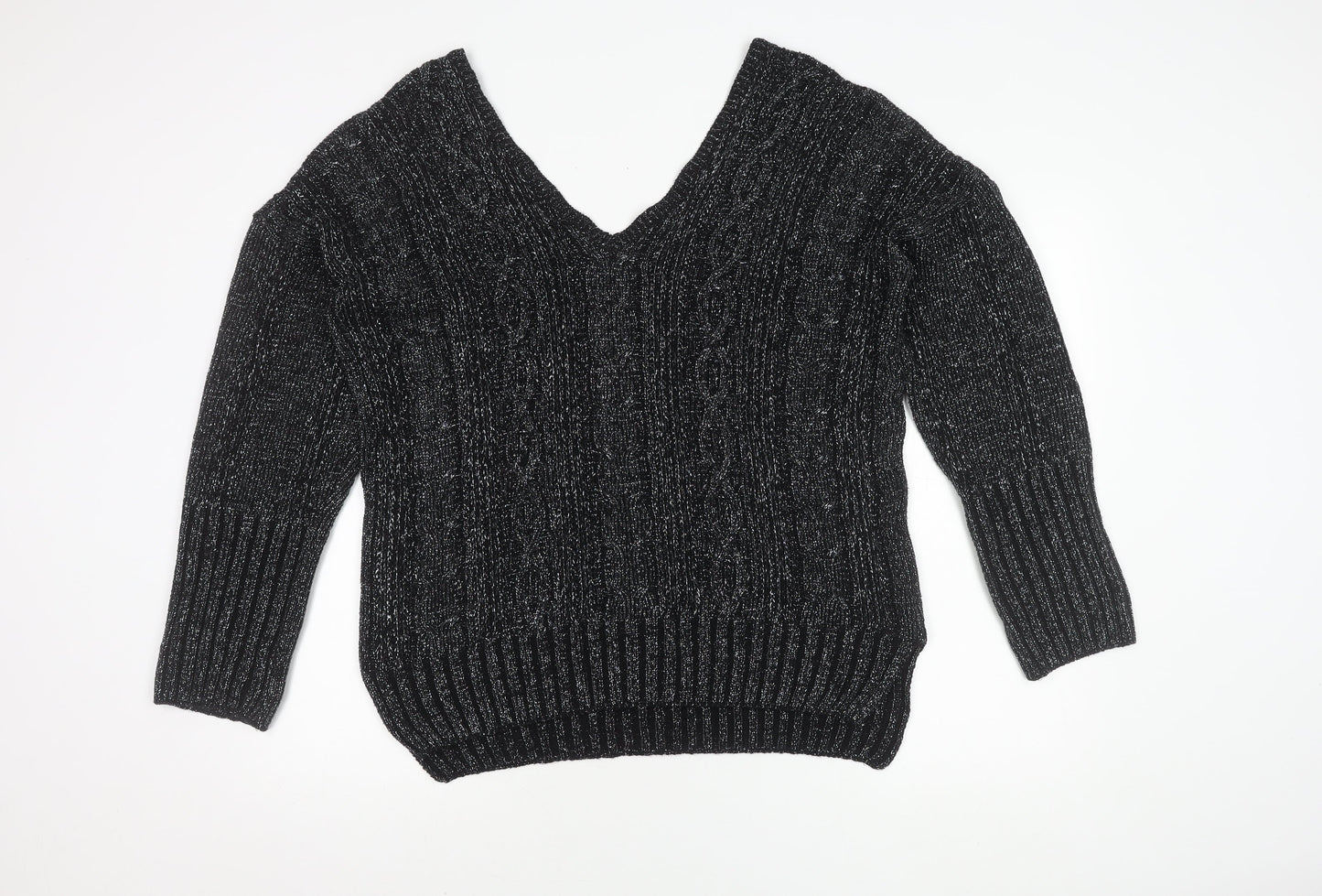 Topshop Women's Black Cable-Knit Pullover Jumper Size 10