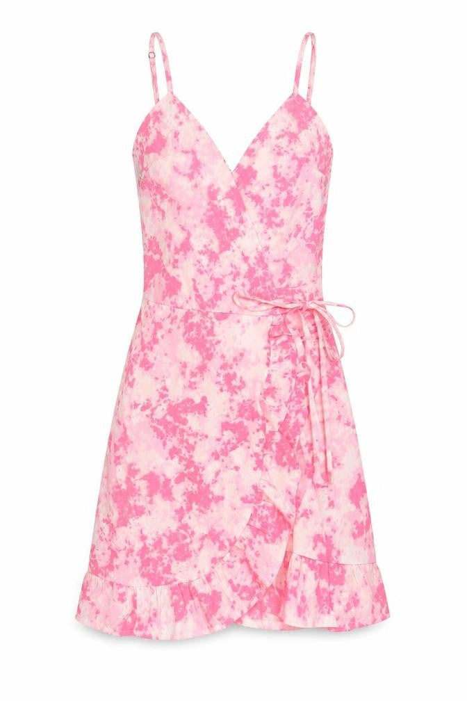 New Look Women's Pink Tie Dye Wrap Dress - Size S