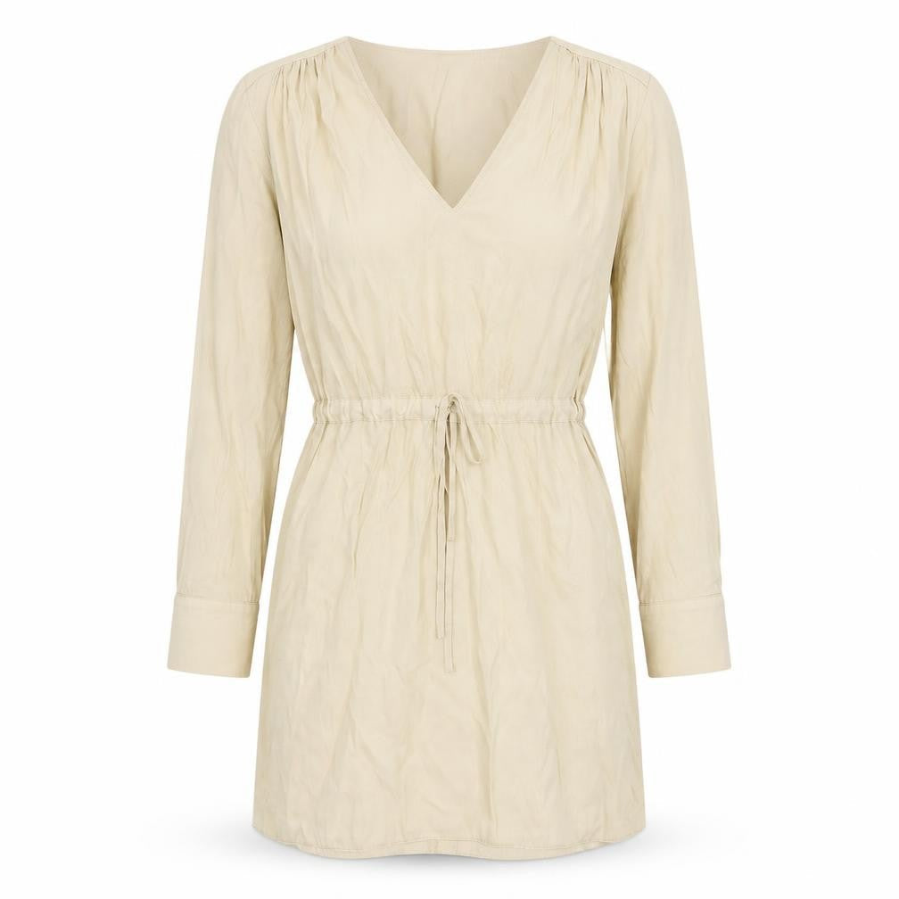 Primark Beige Women's V-Neck Long Sleeve Dress