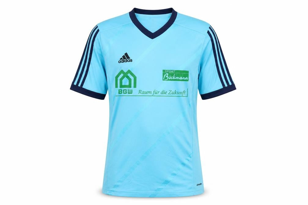 Front view of Adidas Men’s Blue Football T-Shirt, size S