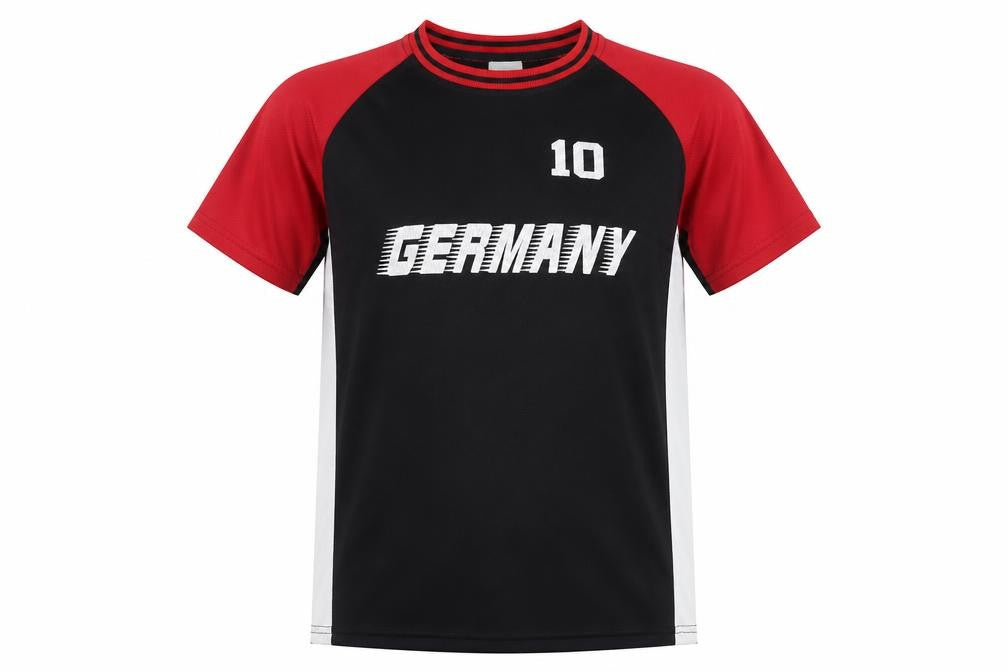 Front view of X-Mail Sport boys’ black football jersey t-shirt, size 148