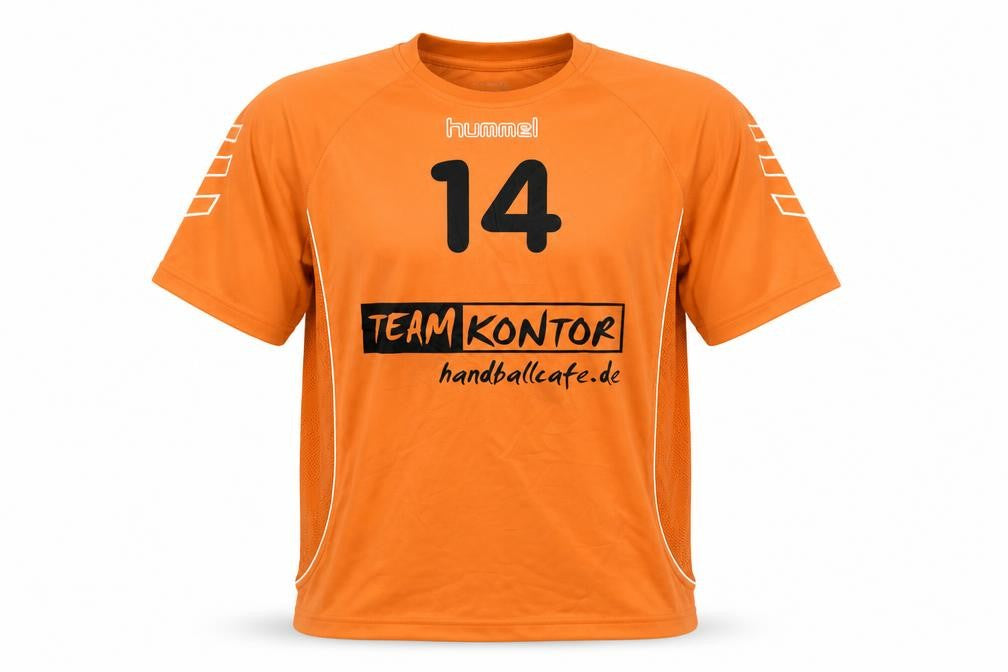 Front view of Hummel Men's Orange Handball Jersey, size L