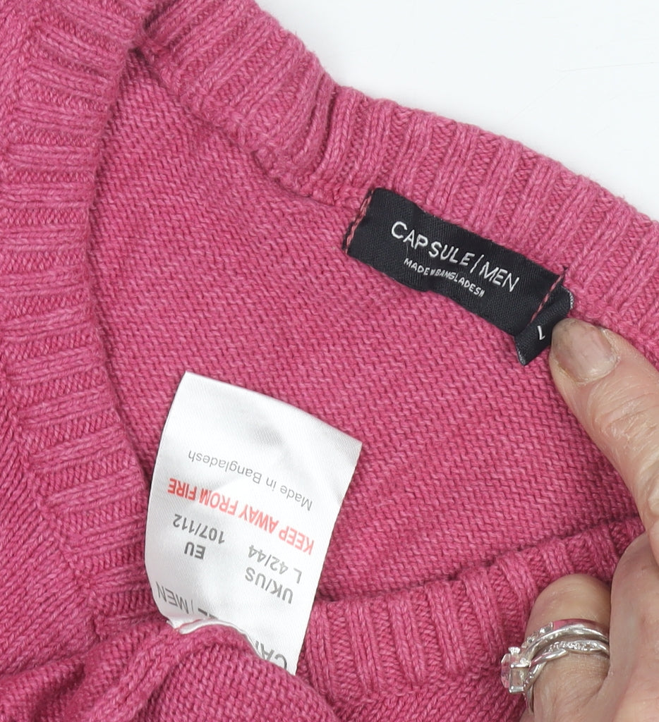 CAPSULE Pink Unisex V-Neck Pullover Jumper L