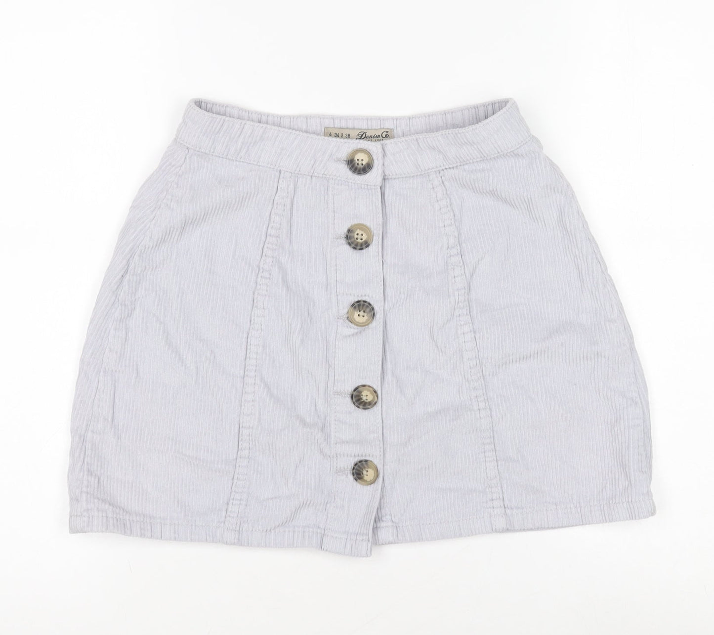 Denim Co. Women's Grey Skirt Size 6 with Button Accents