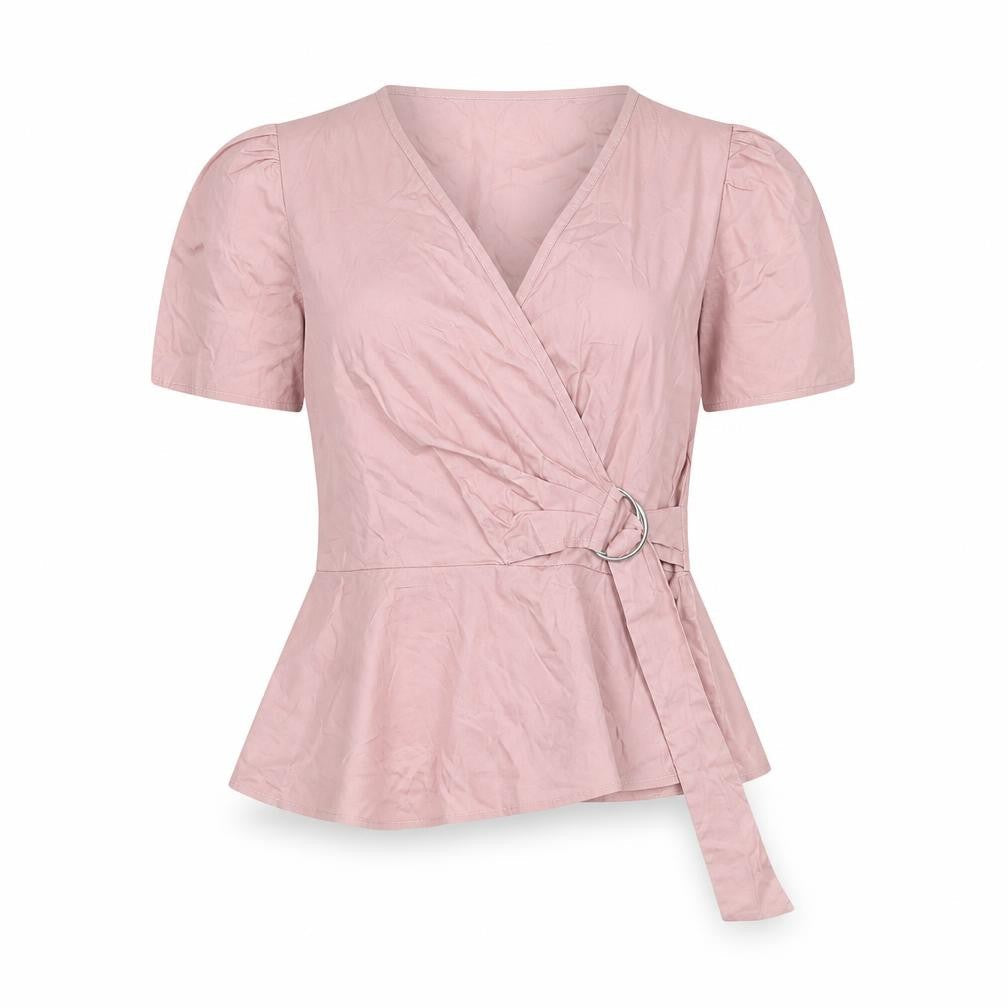 Front view of In The Style Women's Pink Wrap Blouse, size 8