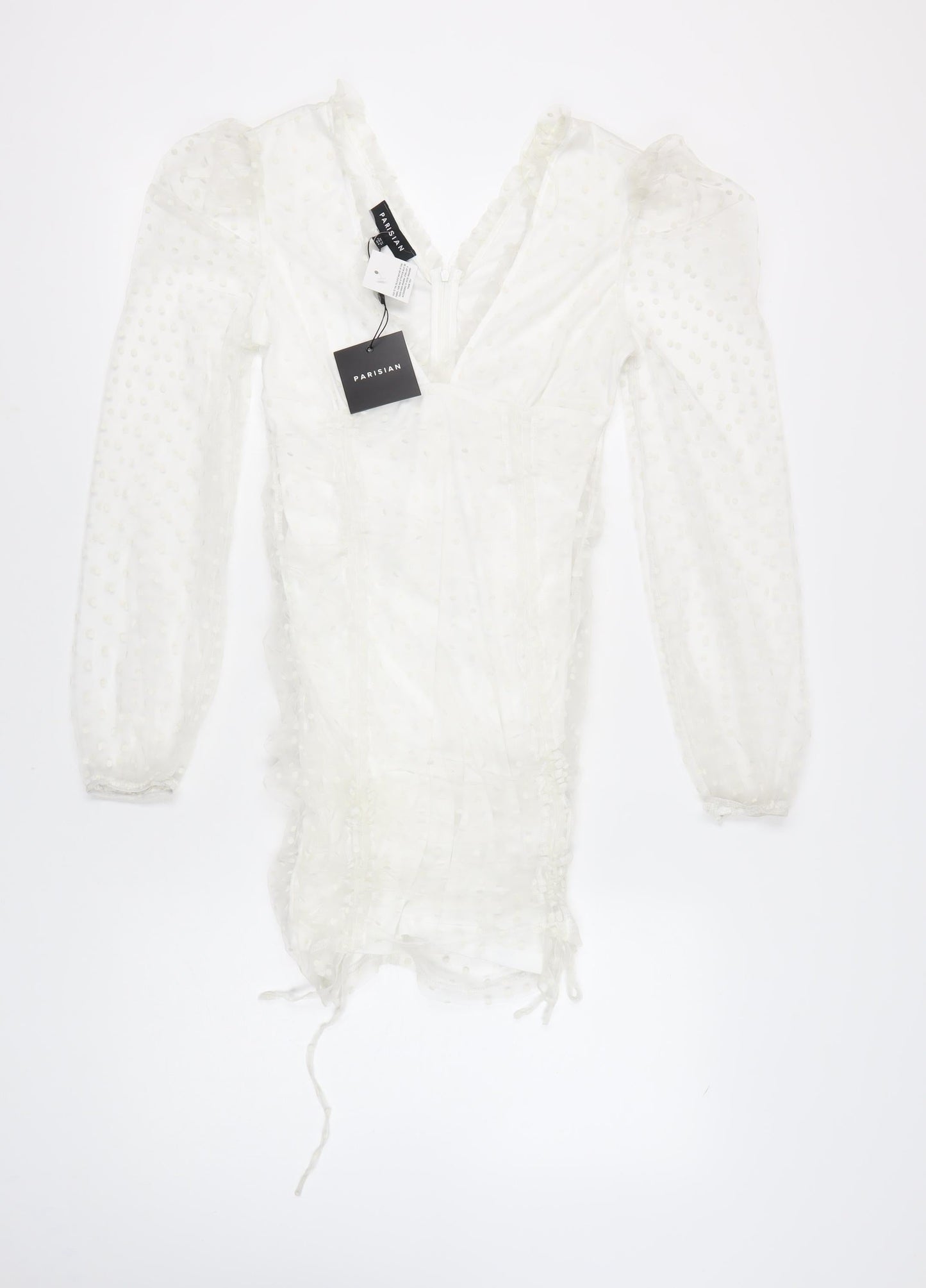 Parisian Women's White Dress Size 10, V-Neck, Long Sleeve