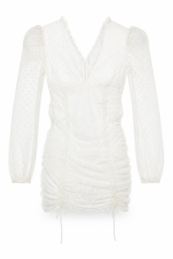 Front view of Parisian Women's White Dress, size 10, V-Neck, Long Sleeve