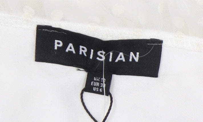 Parisian Women's White Dress Size 10, V-Neck, Long Sleeve