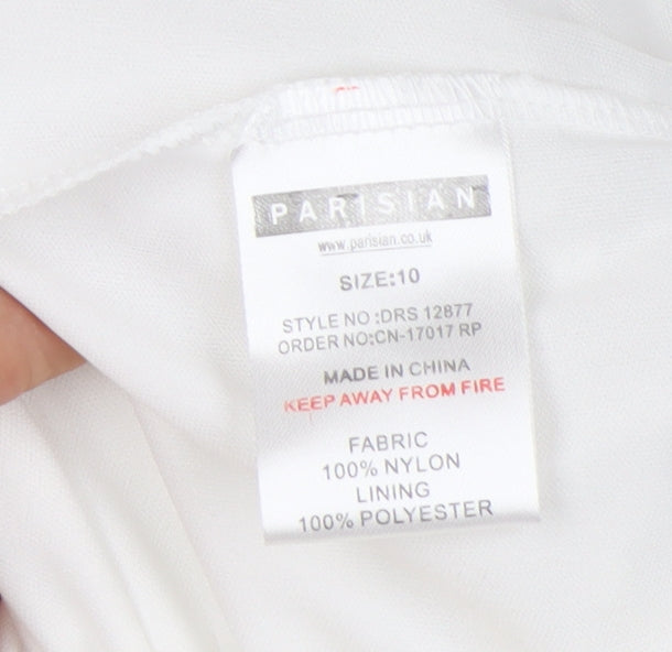 Parisian Women's White Dress Size 10, V-Neck, Long Sleeve