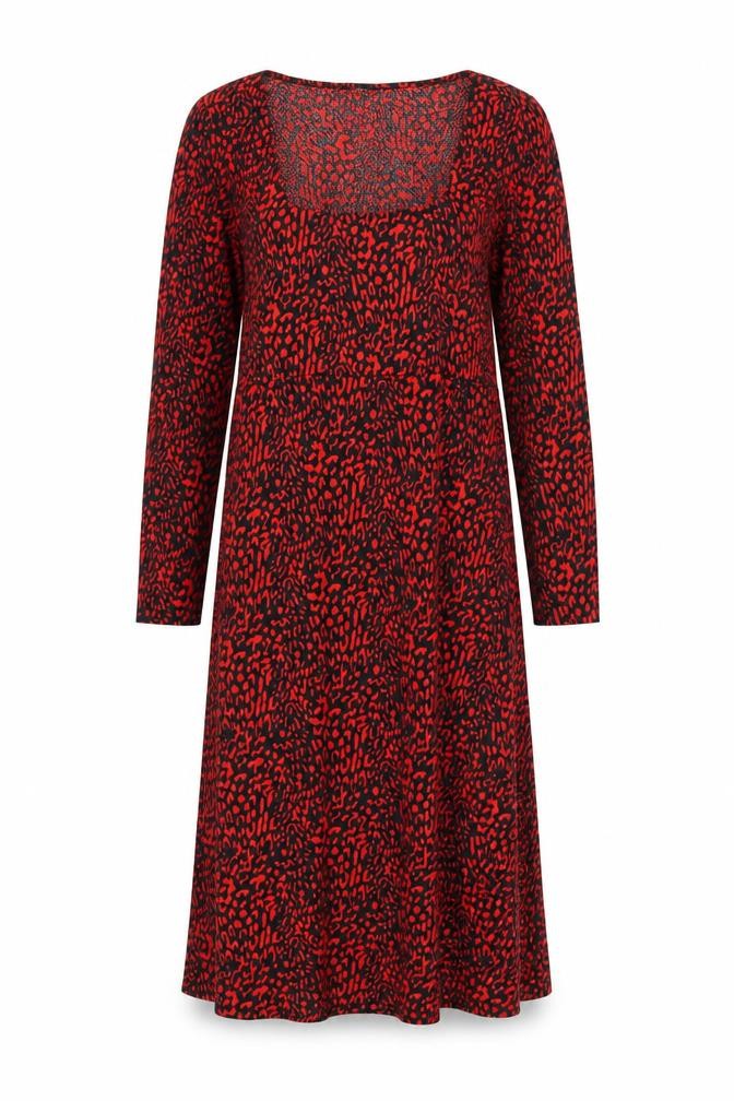Front view of F&F Women's Red Animal Print Long Sleeve Dress
