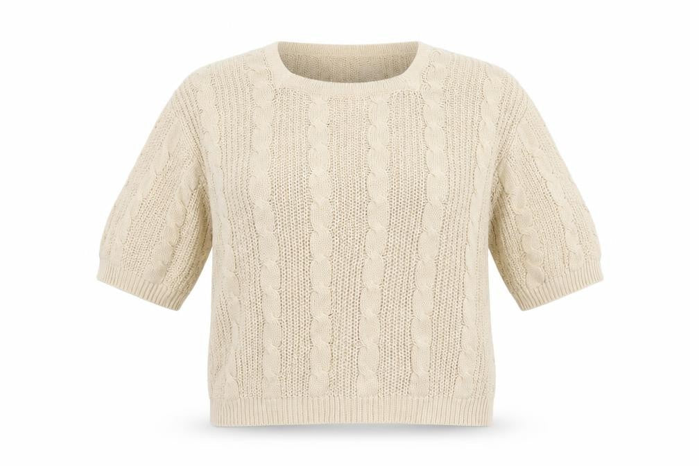 Front view of Falmer Heritage Women's Beige Medium Cable-Knit Jumper