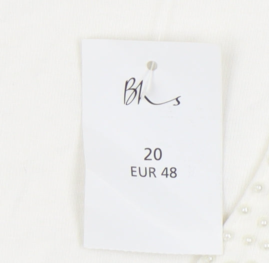 BHS Women's White V-Neck Beaded Cotton Top Size 20