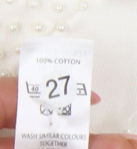 BHS Women's White V-Neck Beaded Cotton Top Size 20