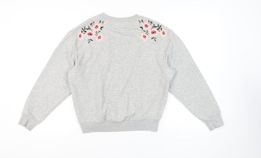 Topshop Women's Grey Embroidered Pullover Sweatshirt Size 4
