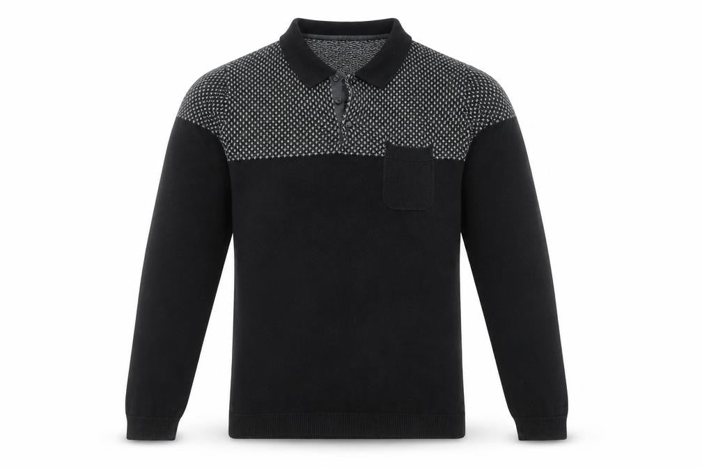 Front view of Next Men's Black jumper, Medium Size, Collared Neckline