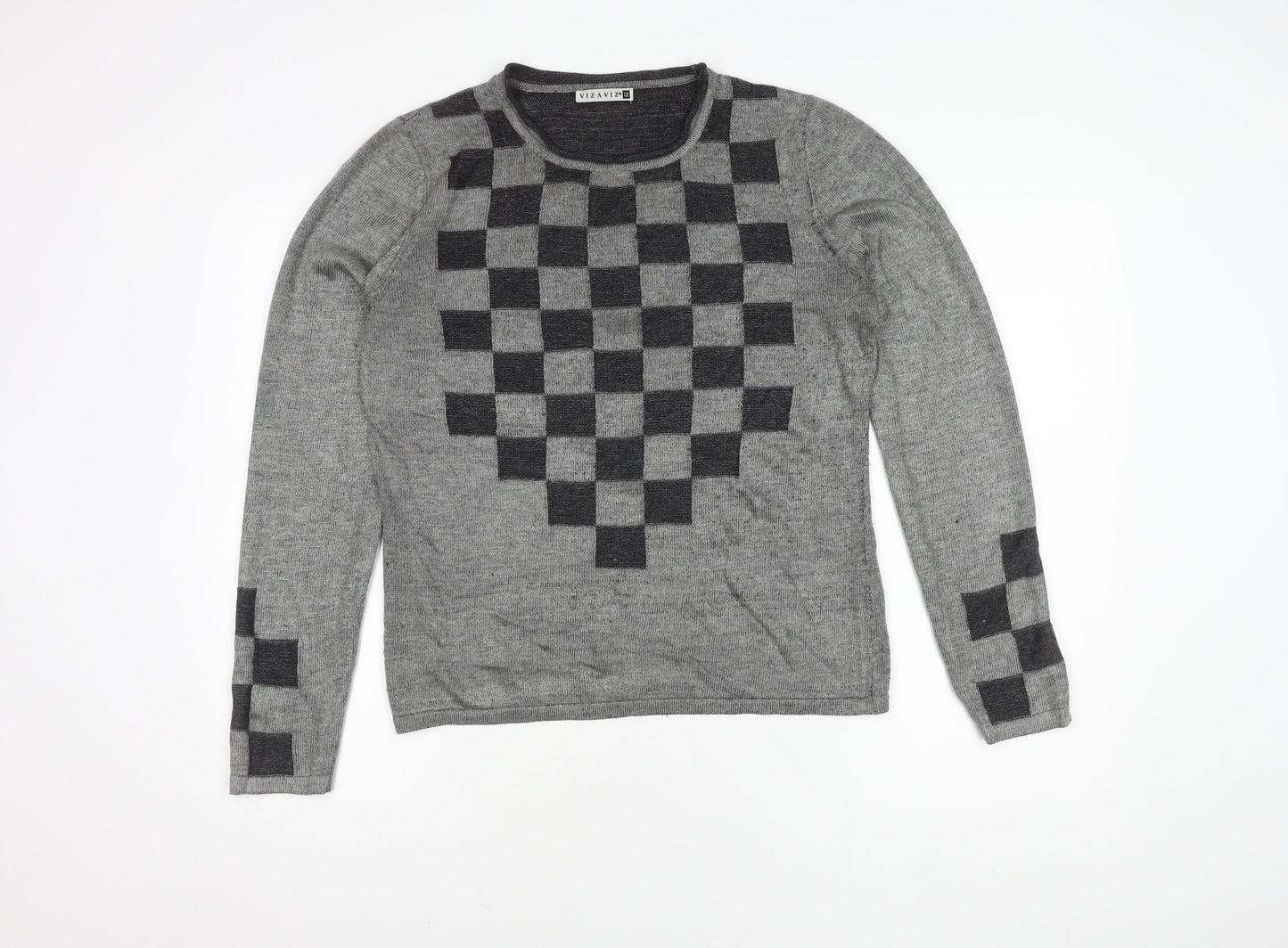 VIZ-A-VIZ Women's Grey Geometric Jumper 12