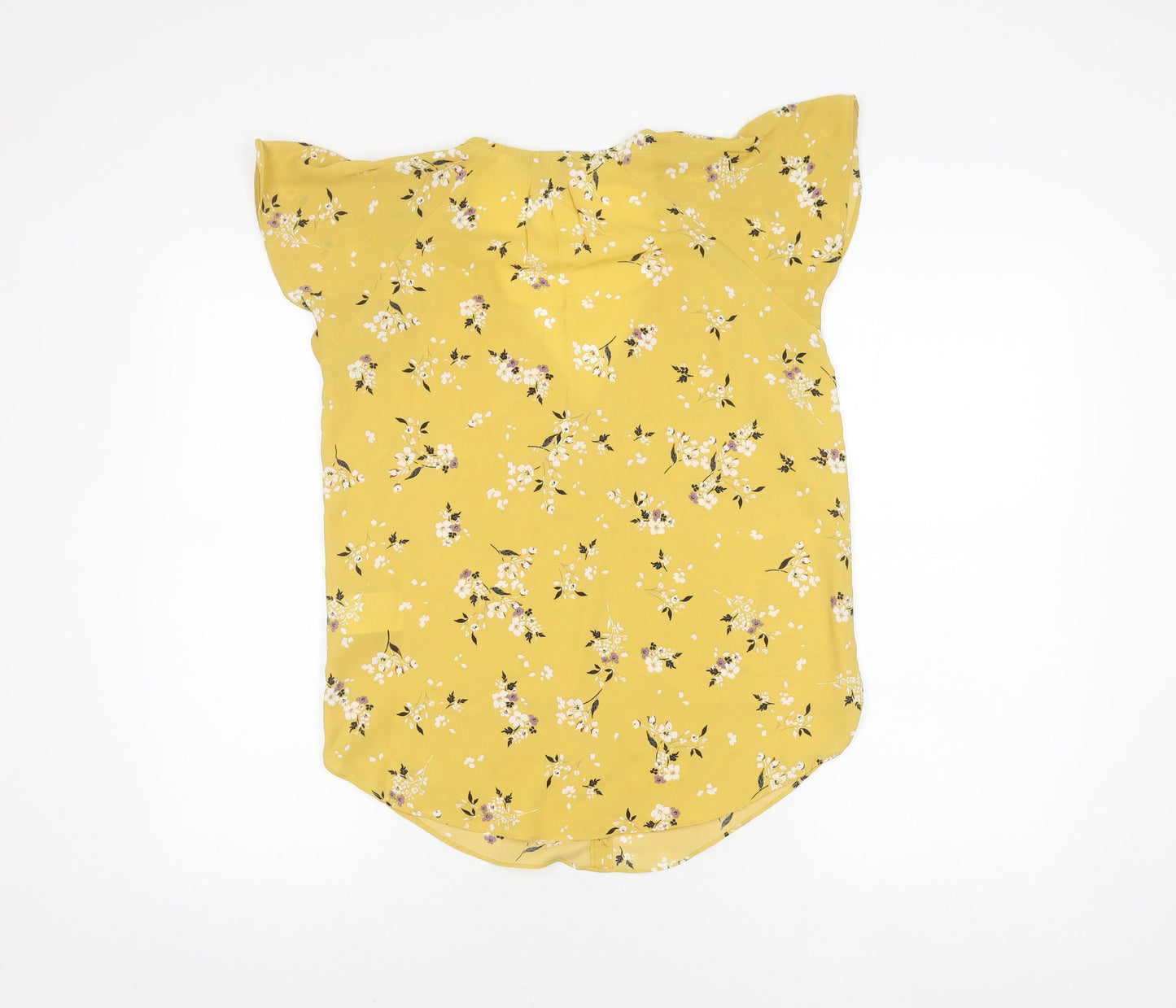 H&M Women's Yellow Floral Blouse Size 8 V-Neck