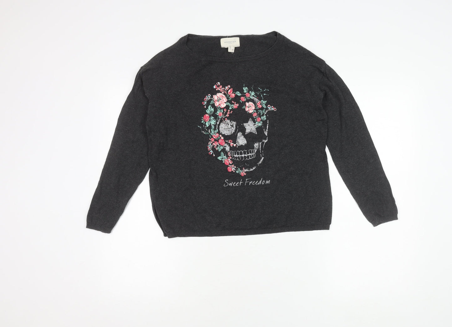 Springfield Women's Black Floral Skull Pullover Jumper, S