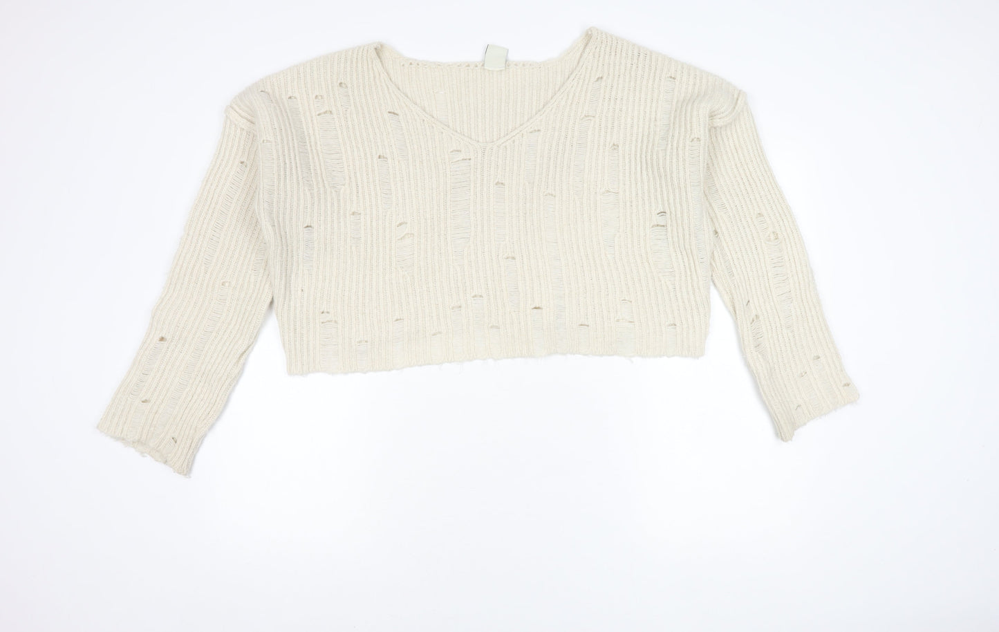 Urban Outfitters Women's Ivory V-Neck Pullover Jumper - M