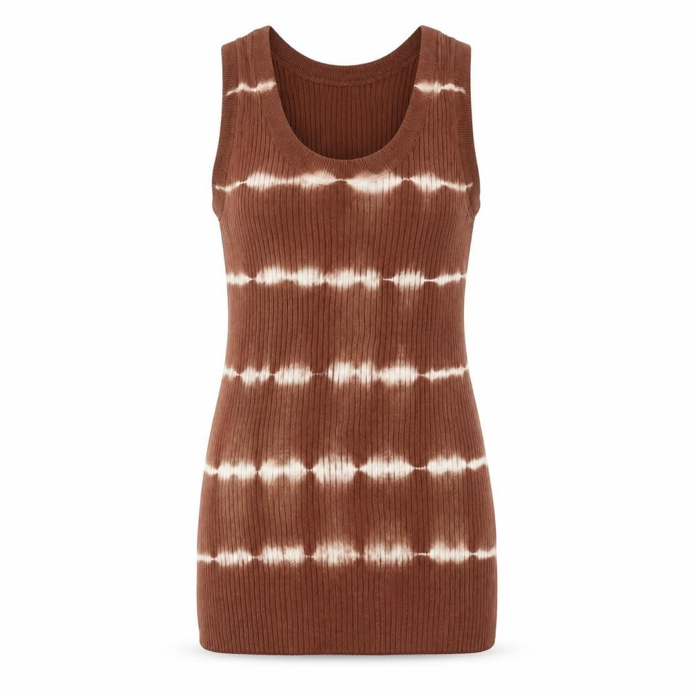 MNG Women Brown Striped Knit Tank Top S