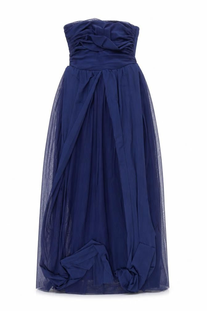 Next Women's Blue Long Strapless Formal Dress