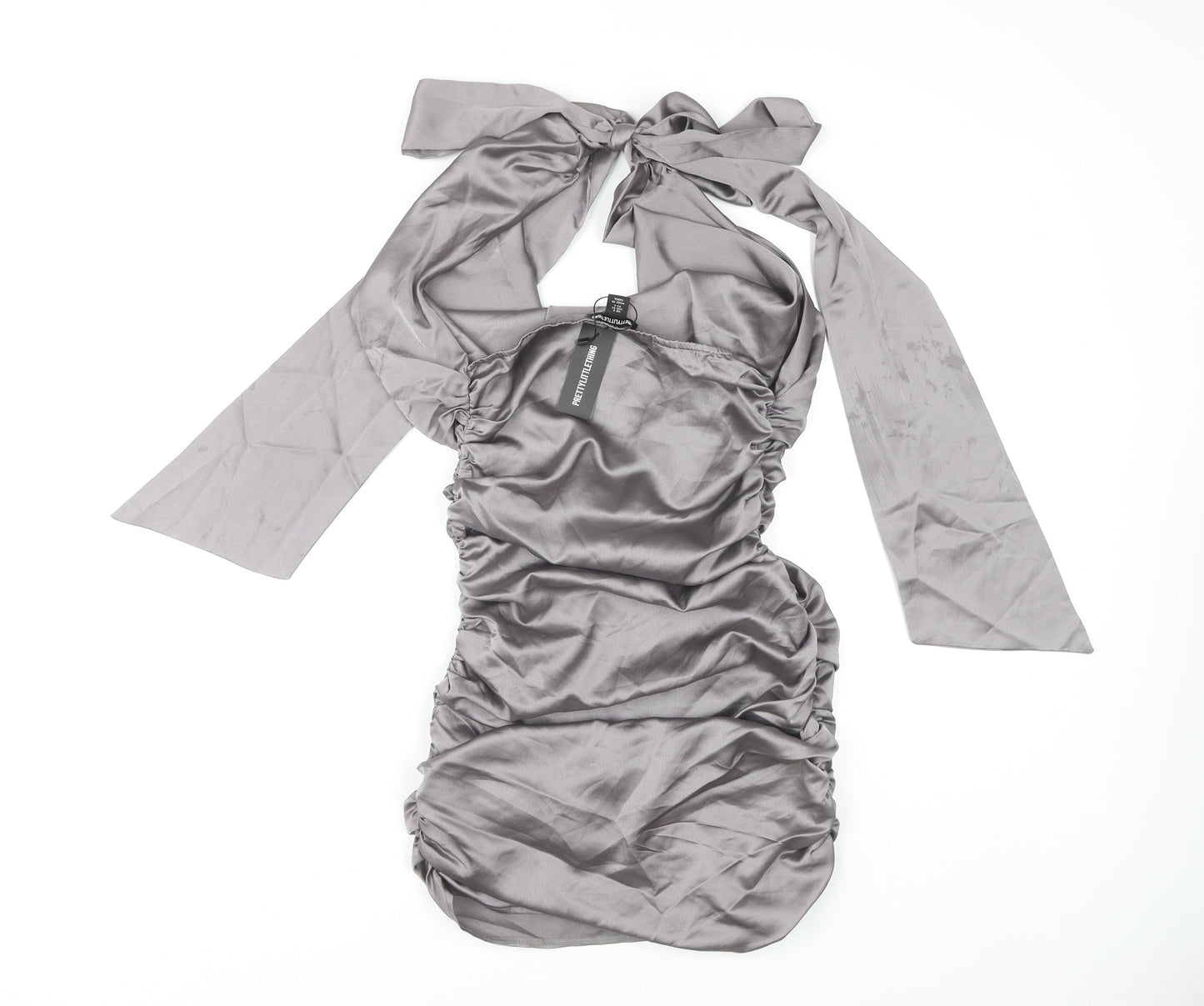 PrettyLittleThing Women's Grey Halter Bodycon Dress Size 8