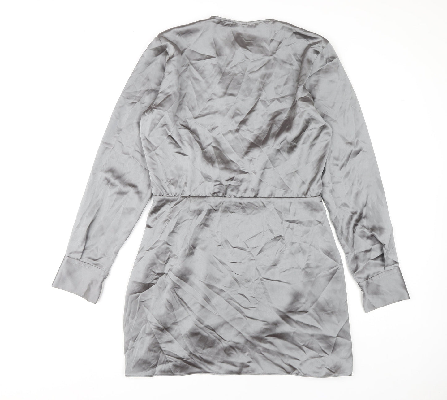Zara Women’s Grey Wrap Dress, Size 14, Satin