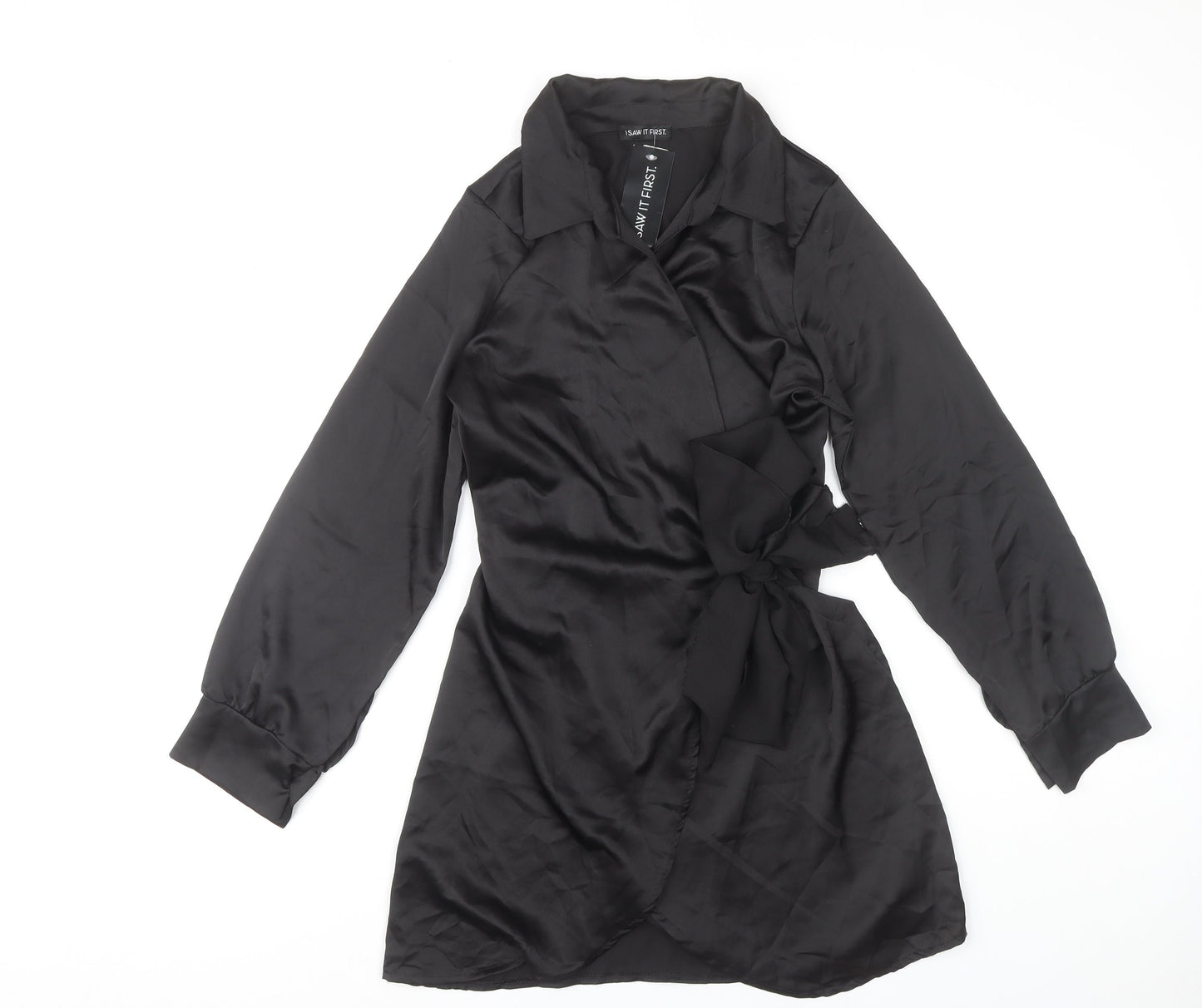 I Saw It First Black Wrap Dress, Size 16, Women's Long Sleeve