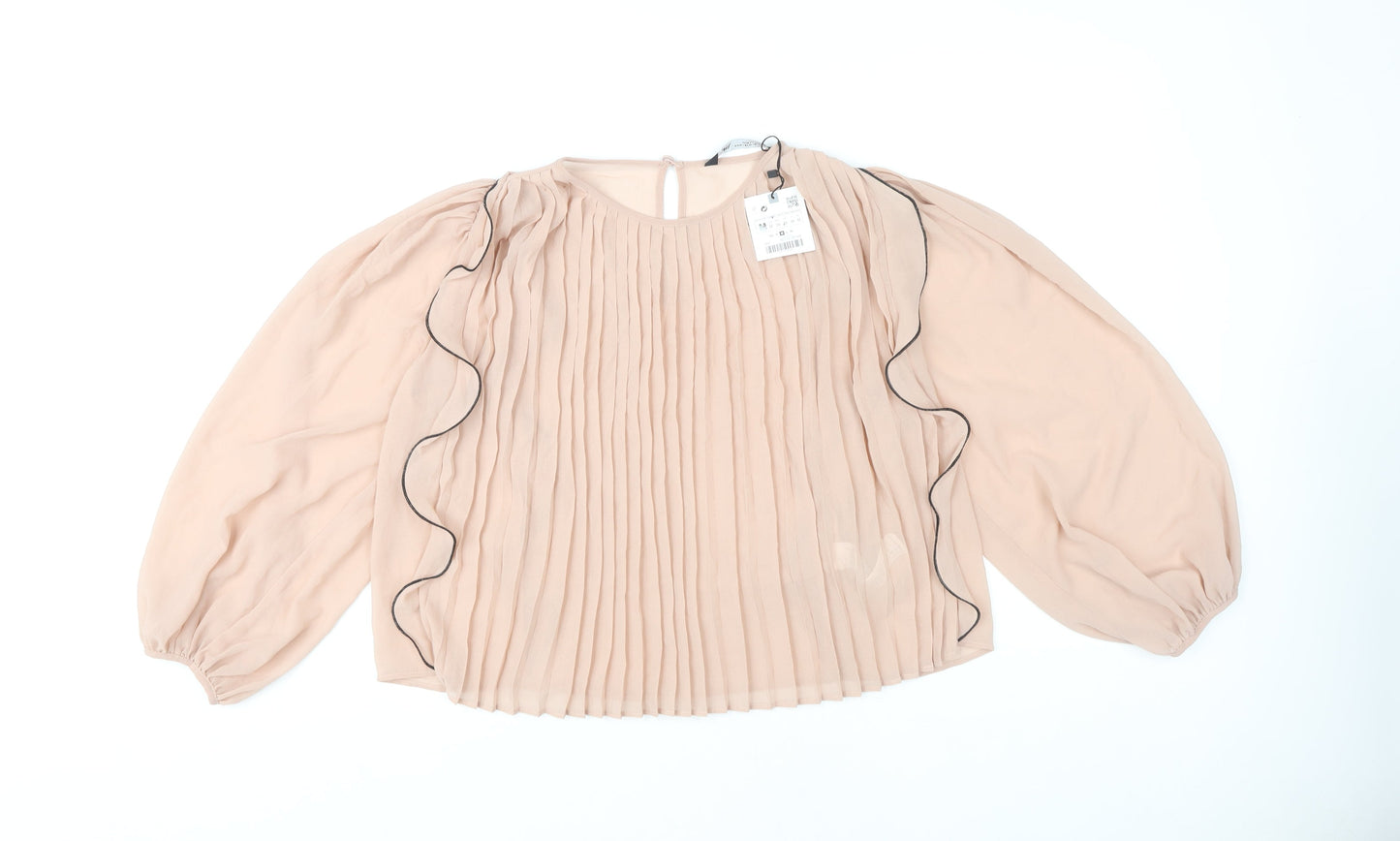 Zara Women's Beige Blouse, Size 12, Long Sleeve