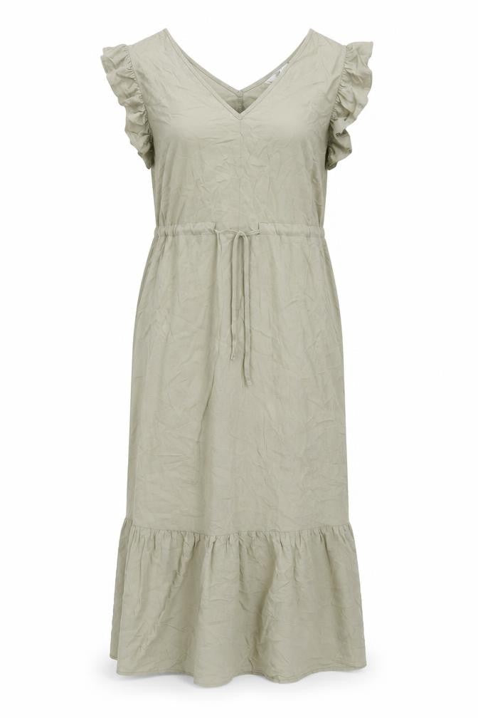 Front view of b.young Women's Green Flutter Sleeve Dress, size 12