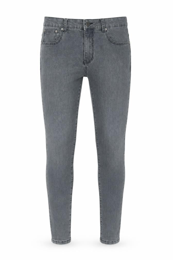 Front view of boohooMAN Grey Slim Fit Jeans for Men, size 30