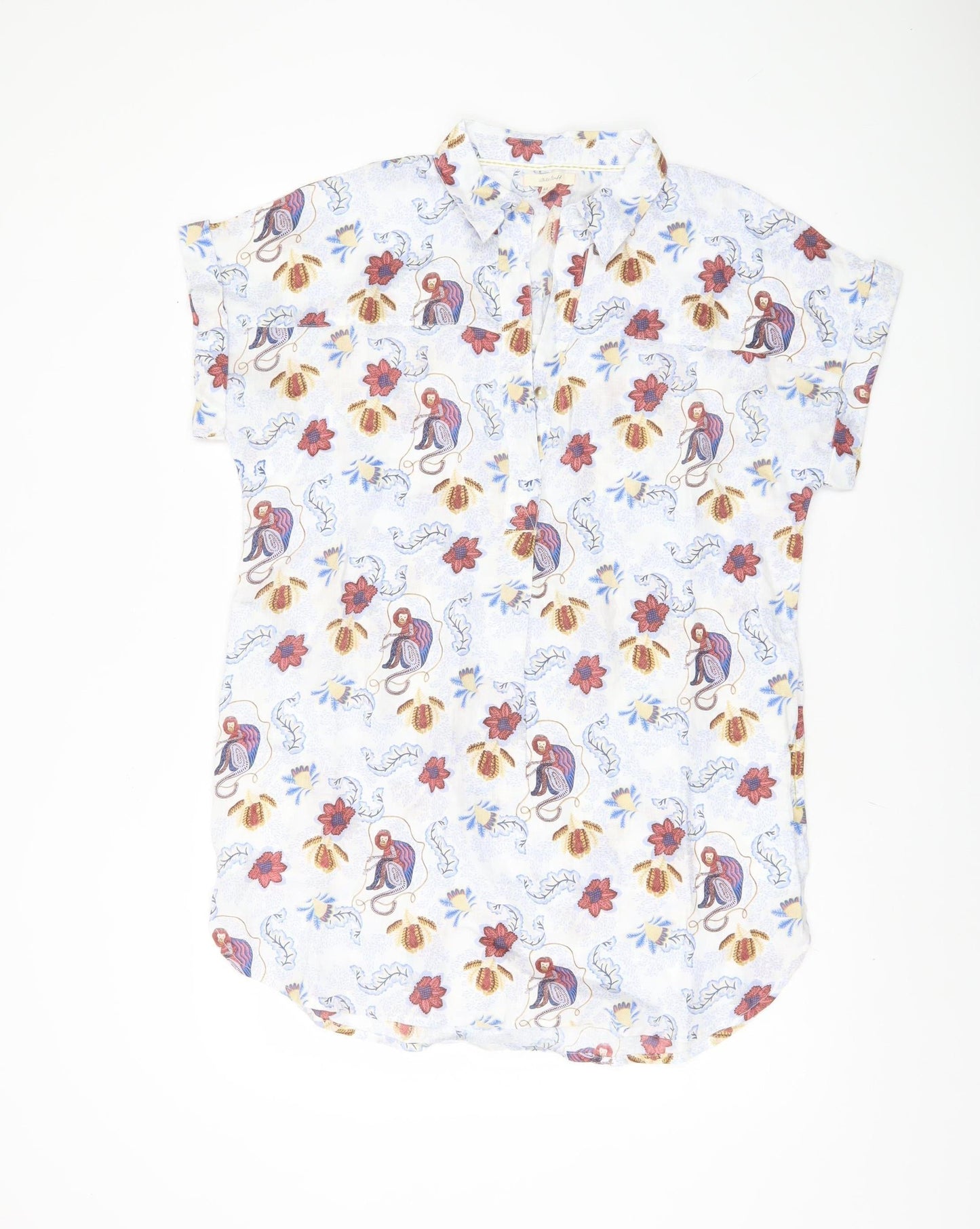 White Stuff Women's Multicoloured Linen Floral Blouse